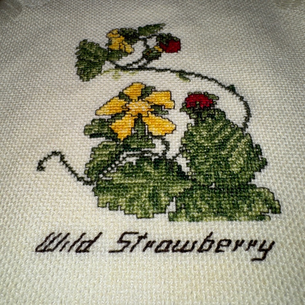 Vintage Botanical Floral CrossStitch Woven Throw Blanket Cream Cottagecore - Picture 4 of 14